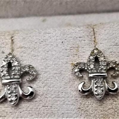 Lot #12  Pair of 14kt White Gold Fleur di Lis earrings - diamond chips