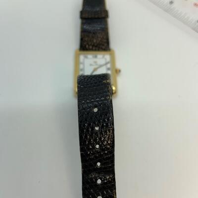 LOT:2: Lucien Piccard 14k Gold Watch with Black Leather Band