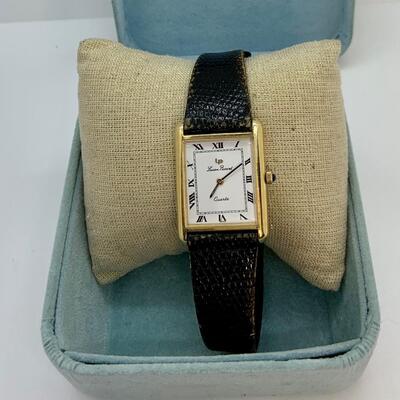 LOT:2: Lucien Piccard 14k Gold Watch with Black Leather Band