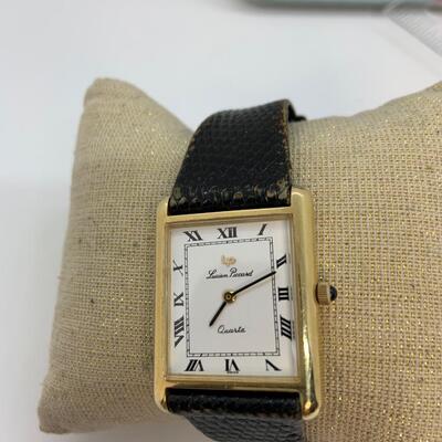 LOT:2: Lucien Piccard 14k Gold Watch with Black Leather Band