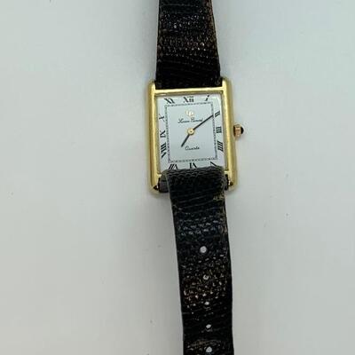 LOT:2: Lucien Piccard 14k Gold Watch with Black Leather Band