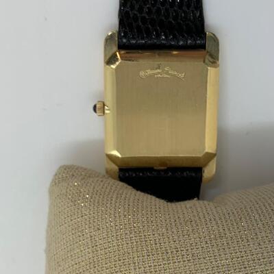 LOT:2: Lucien Piccard 14k Gold Watch with Black Leather Band
