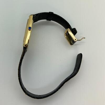 LOT:2: Lucien Piccard 14k Gold Watch with Black Leather Band