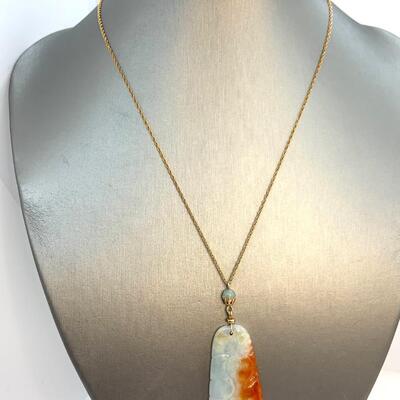 LOT:7:  Natural Carved Bi Colored Jade Pendant Necklace