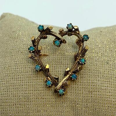 LOT:12: Antique Victorian Heart Shape Brooch/Pendant with turquoise seed beads