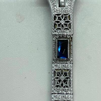 LOT:14: Antique Ollendoraff Ladyâ€™s Wristwatch fillagree band inset Blue Gem