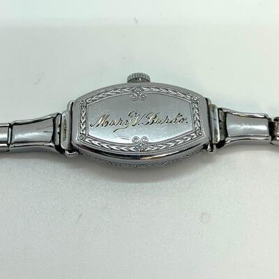 LOT:14: Antique Ollendoraff Ladyâ€™s Wristwatch fillagree band inset Blue Gem