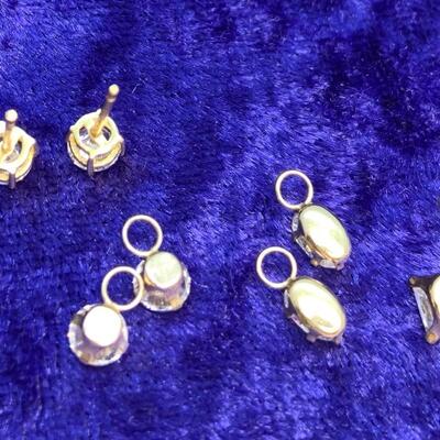 LOT:16: 18k over Sterling Silver 1 pair of Cubic Zirconia Stud Earrings ,no backs with 6 Cubic Zirconia Earring Danglers
