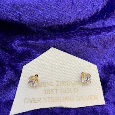 LOT:16: 18k over Sterling Silver 1 pair of Cubic Zirconia Stud Earrings ,no backs with 6 Cubic Zirconia Earring Danglers