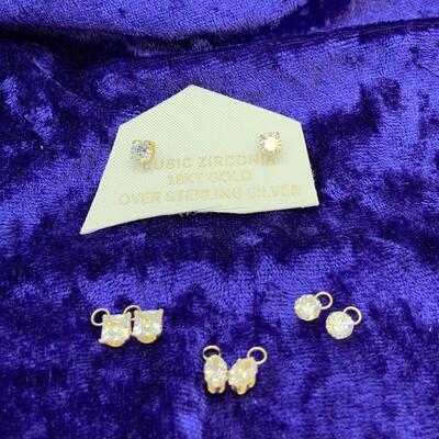 LOT:16: 18k over Sterling Silver 1 pair of Cubic Zirconia Stud Earrings ,no backs with 6 Cubic Zirconia Earring Danglers