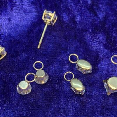 LOT:16: 18k over Sterling Silver 1 pair of Cubic Zirconia Stud Earrings ,no backs with 6 Cubic Zirconia Earring Danglers