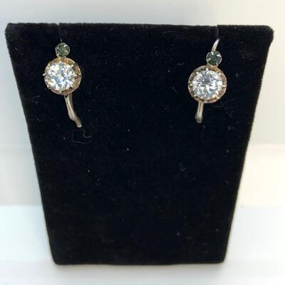 LOT:18: Vintage Cubic Zirconia Sterling Pierced Drop Earrings