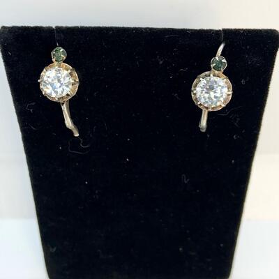 LOT:18: Vintage Cubic Zirconia Sterling Pierced Drop Earrings