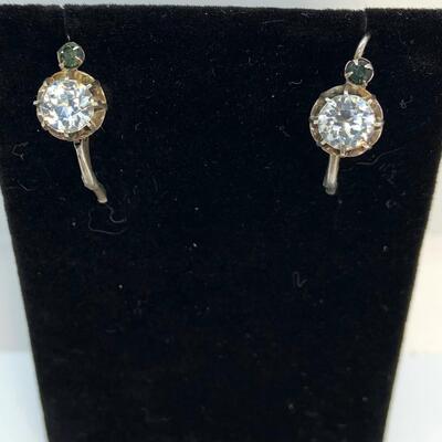 LOT:18: Vintage Cubic Zirconia Sterling Pierced Drop Earrings