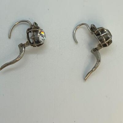 LOT:18: Vintage Cubic Zirconia Sterling Pierced Drop Earrings