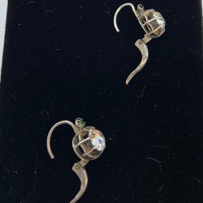 LOT:18: Vintage Cubic Zirconia Sterling Pierced Drop Earrings