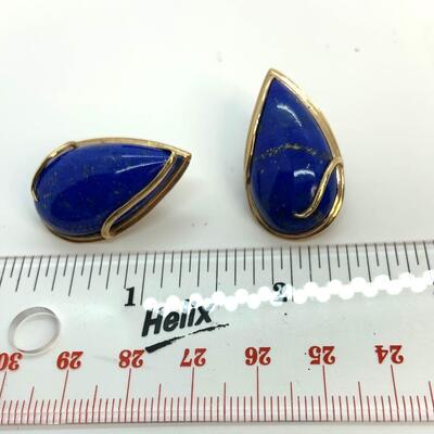 LOT:19: Large 14k Blue Lapis Teardrop Pierced Earrings No backs