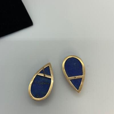 LOT:19: Large 14k Blue Lapis Teardrop Pierced Earrings No backs