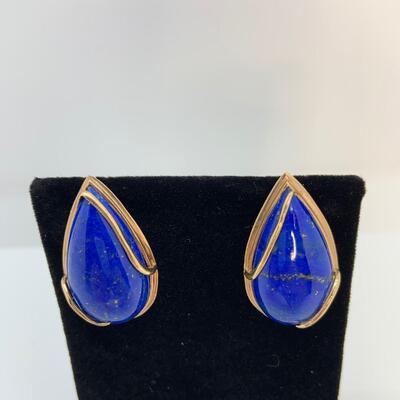 LOT:19: Large 14k Blue Lapis Teardrop Pierced Earrings No backs