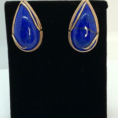 LOT:19: Large 14k Blue Lapis Teardrop Pierced Earrings No backs