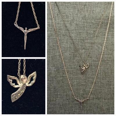 LOT:22: Two Sterling Silver 16â€ Chain with Angel Pendants
