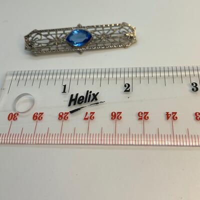 LOT:27: Sterling  Deco Lace EdwardIan Style Gemstone Bar Pin/ Brooch