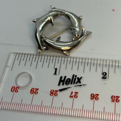 LOT:29: Southwestern Signed Kabana Sterling Silver 3 Dolphin Circular Brooch/Pin