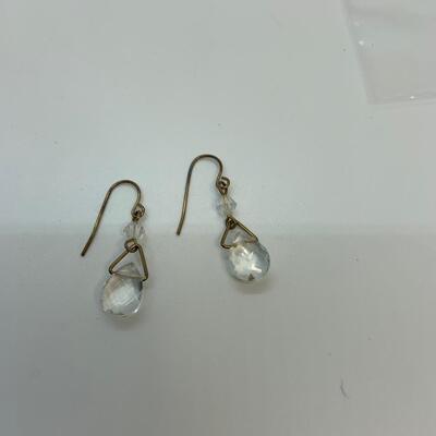 LOT:32: Freshwater Pearl 7â€ crystal Bracelet : Mother of Pearl 2â€ Fork and Knife Pin Set and 1 1/2 â€œ Drop Crystal Earrings