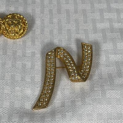 Three Piece Gold Tone & Rhinestone Pin Brooch Lot