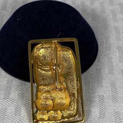 Gold Tone Shiny & Matte Cat Pin Brooch