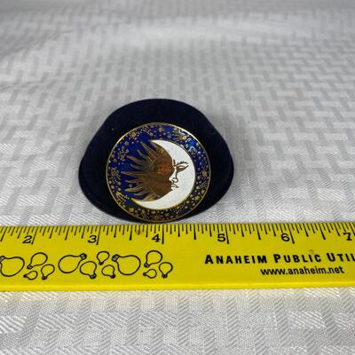 Round Gold Tone Enameled Sun & Moon Starry Night Pin Brooch