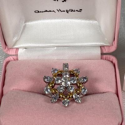 Camrose & Kross Audrey Hepburn Collection Gold & Silver Tone Crystal CZ Cocktail Ring