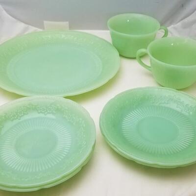 Lot #19  Lot of vintage Jadite-type dinnerware