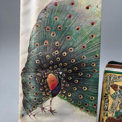 Pair of Colorful Peacock Egyptian Wallet Zipper Bag Pouch