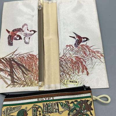 Pair of Colorful Peacock Egyptian Wallet Zipper Bag Pouch