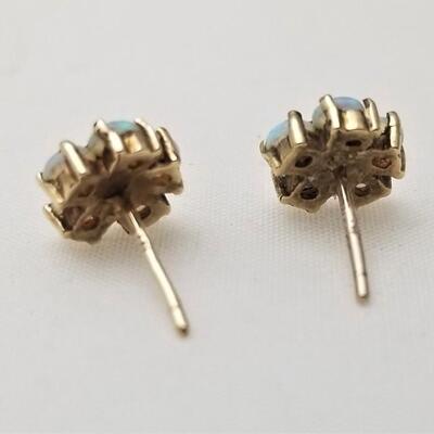 Lot #24  Pair of Opal and Diamond Pierced Earrings in original Harrods box - 14kt