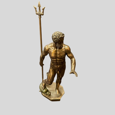Greek God Poseidon Nude Bronze Patina Statue - 10"