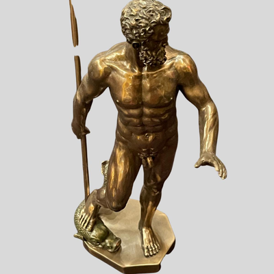 Greek God Poseidon Nude Bronze Patina Statue - 10"