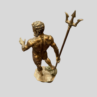 Greek God Poseidon Nude Bronze Patina Statue - 10"