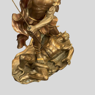 Saint Michael Victory over Lucifer Satan Devil Serpent Bronze Patina Statue - 11"
