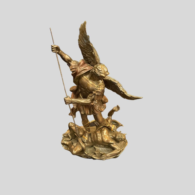 Saint Michael Victory over Lucifer Satan Devil Serpent Bronze Patina Statue - 11"