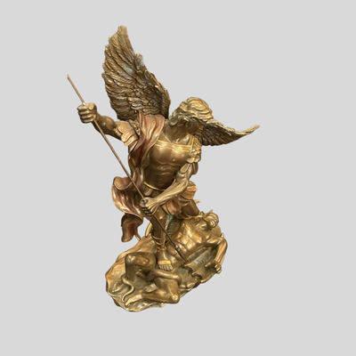 Saint Michael Victory over Lucifer Satan Devil Serpent Bronze Patina Statue - 11"