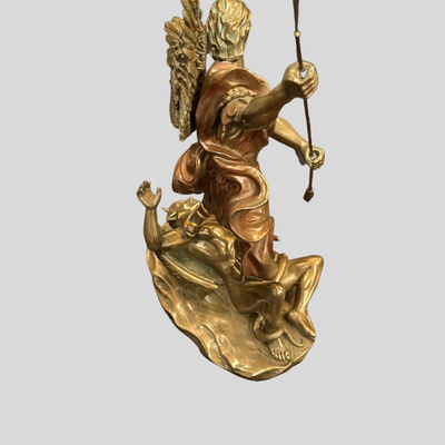 Saint Michael Victory over Lucifer Satan Devil Serpent Bronze Patina Statue - 11"