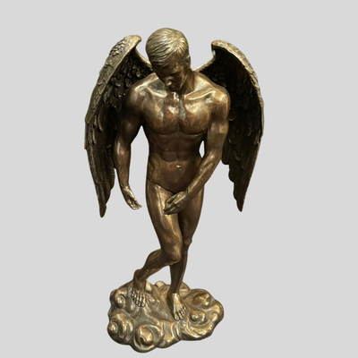 Nude Male Angel Bronze Patina Statue - 12"