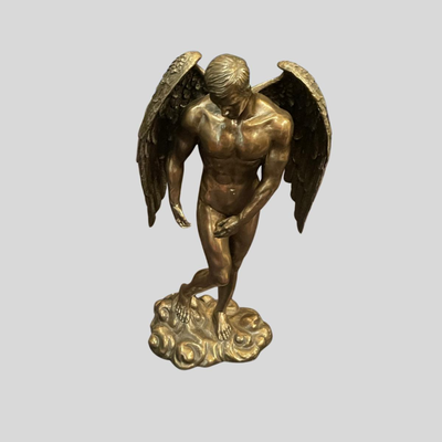 Nude Male Angel Bronze Patina Statue - 12"