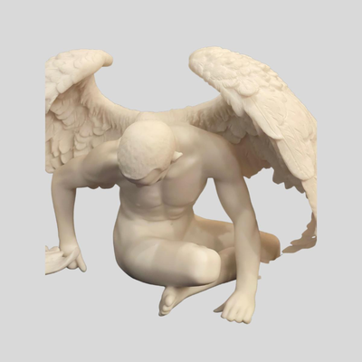 Nude Winged Grieving Male Angel Alabaster Statue - 8" x 5"