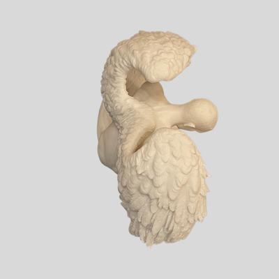 Nude Winged Grieving Male Angel Alabaster Statue - 8" x 5"