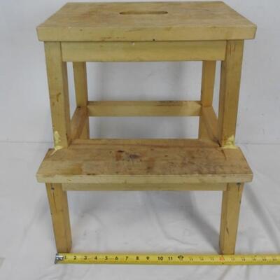 Two-Step Wooden Stool, Shows Repairs