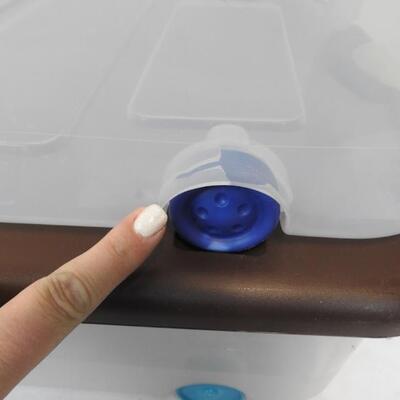 2 Underbed Storage Boxes with Lids & Wheels, by Sterilite 66qt/67qt.