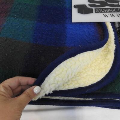 2 Plaid Blankets: Red/Green/Blue 50"x68" & Black/White/Blue/Green/Yellow 50"x70"